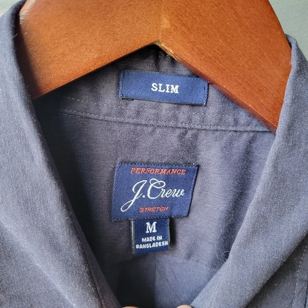 J. Crew Performance Stretch Twill Button Down Men's Shirt True Navy Heather Med
